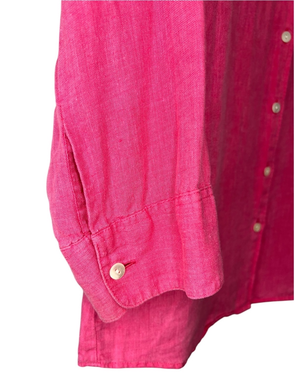 L.L. Bean Women Medium Pink 100% Linen Button Up Long Sleeve Shirt Top Coastal - Picture 2 of 5